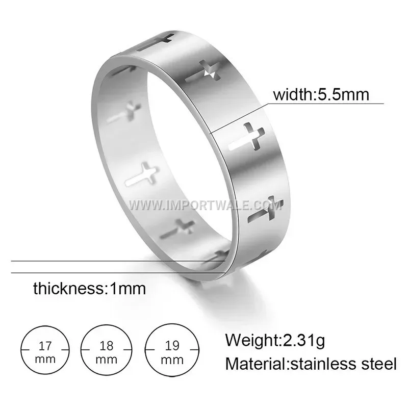 Stainless Steel Cross Cutout Band Ring