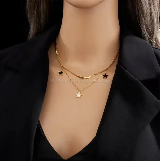 Trendy Gold Titanium Steel Shell Star Pendant Necklace