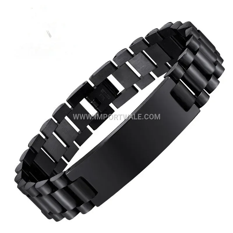 Minimalist Curved ID Bar Adjustable Stainless Steel Bracelet