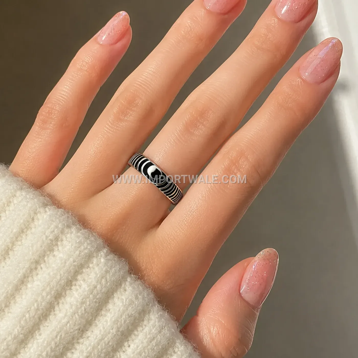 Striped Enamel Inlay Stainless Steel Plain Band Ring