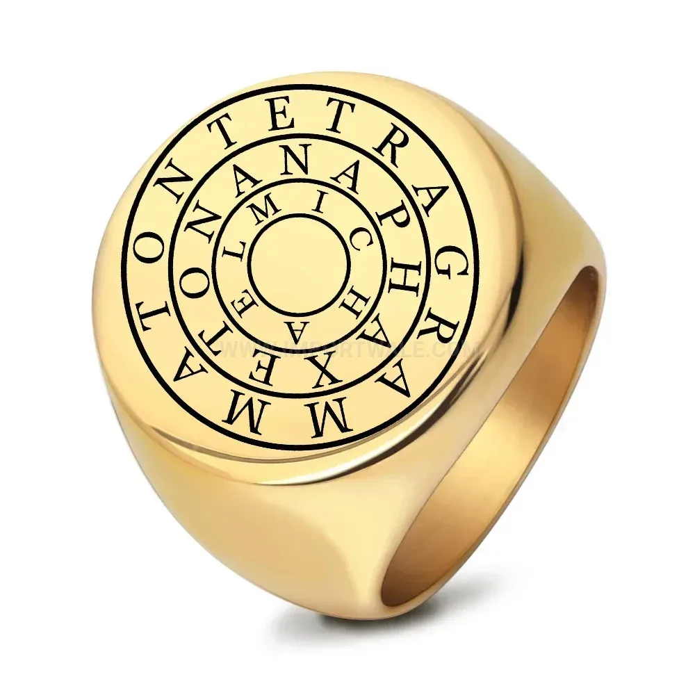 Classic Laser Engraved Circular Star Amulet Stainless Steel Ring
