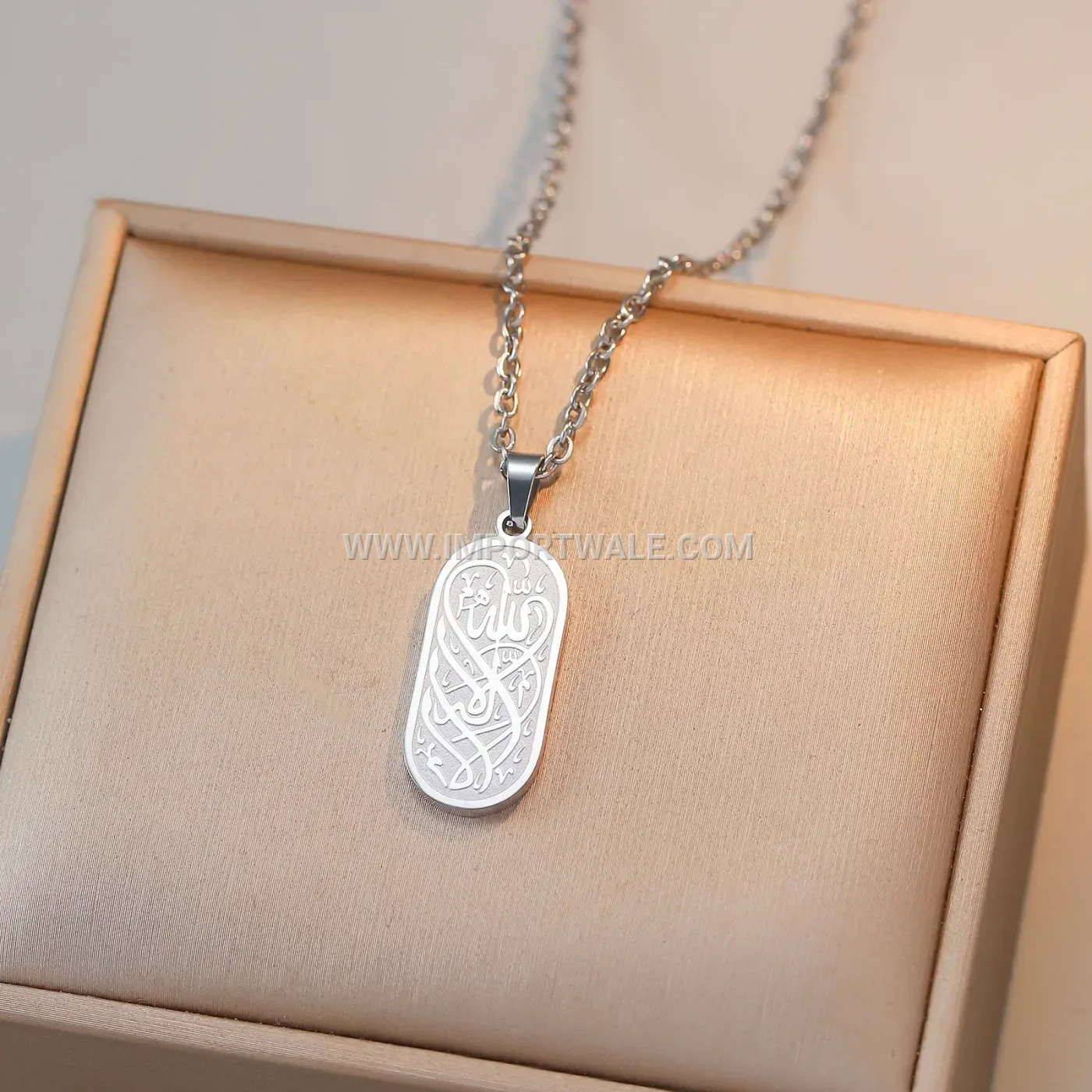 Stainless Steel Sacred Calligraphy Pendant Link Necklace