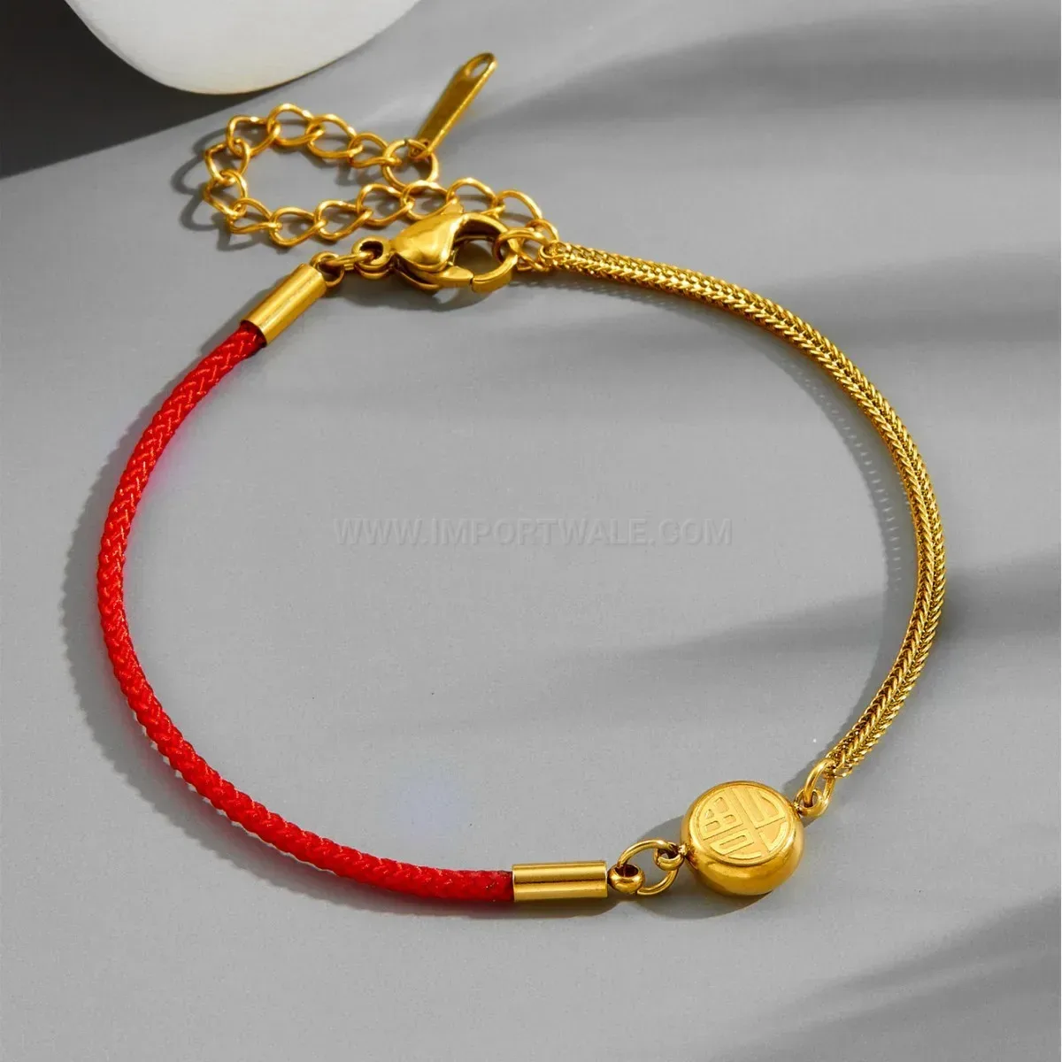 Modern Red Cord Titanium Steel Good Fortune Character Bracelet