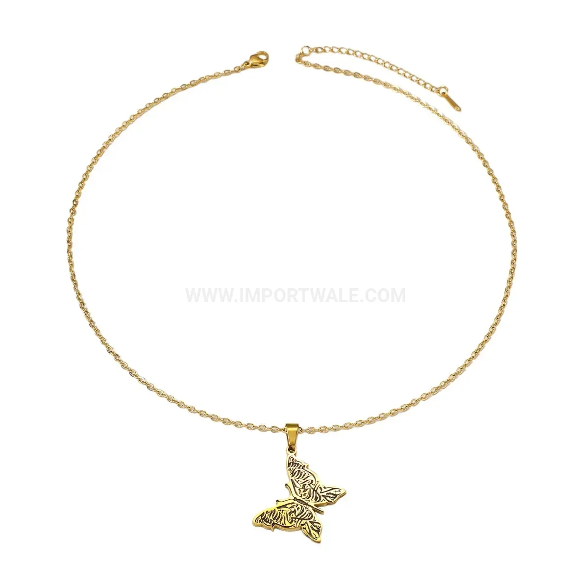 Premium Stainless Steel Butterfly Calligraphy Pendant Necklace