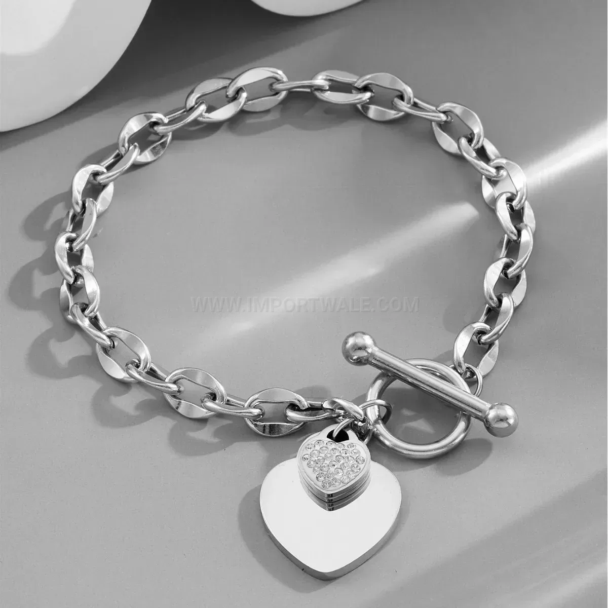 Trendy Heart Charm Titanium Steel Toggle Bracelet