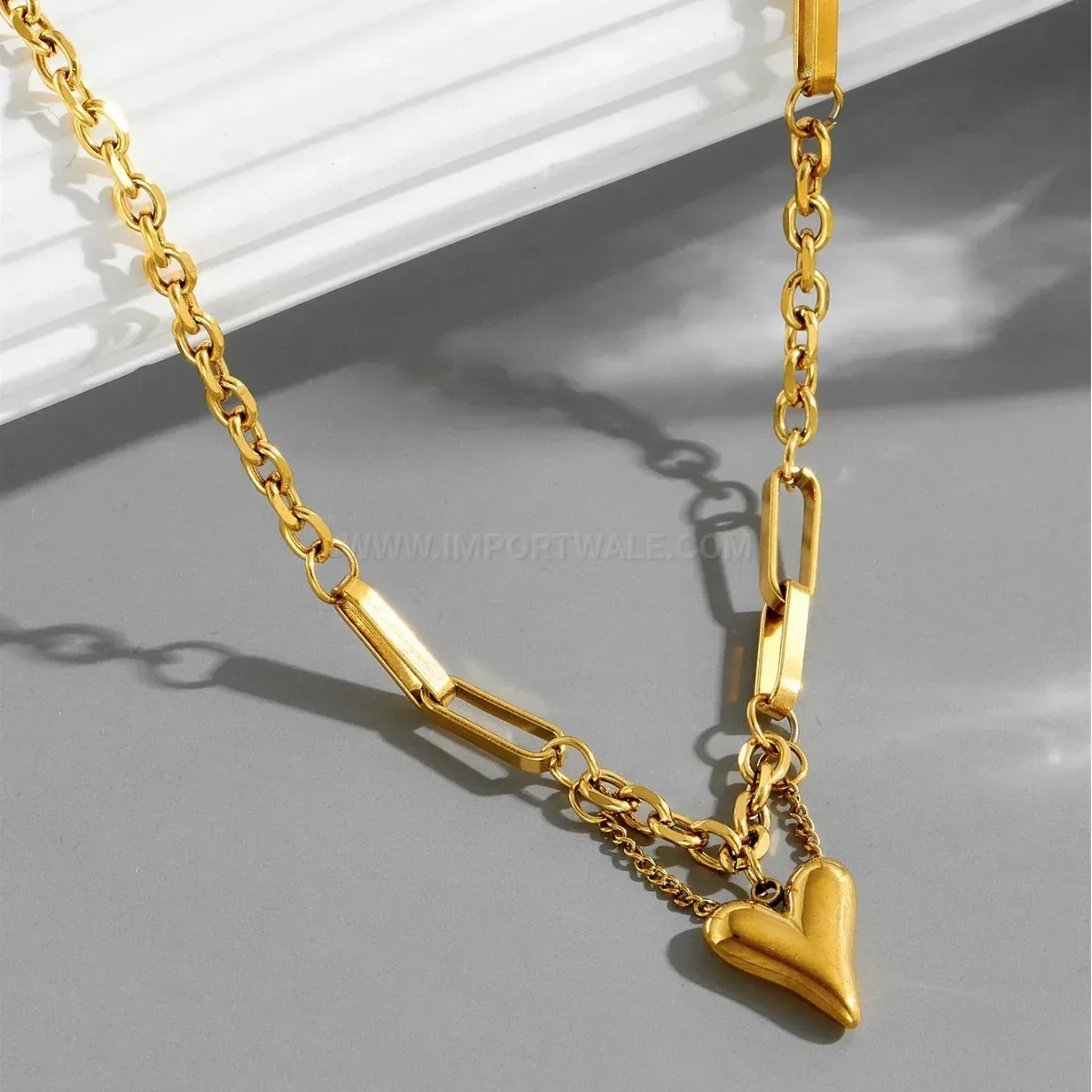 Trendy 18K Gold Plated Heart Pendant Stainless Steel Jewelry Set