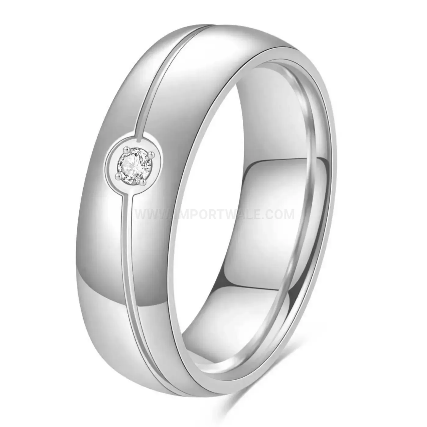 Bold Minimalist Diagonal Twill Stainless Steel Solitaire Ring