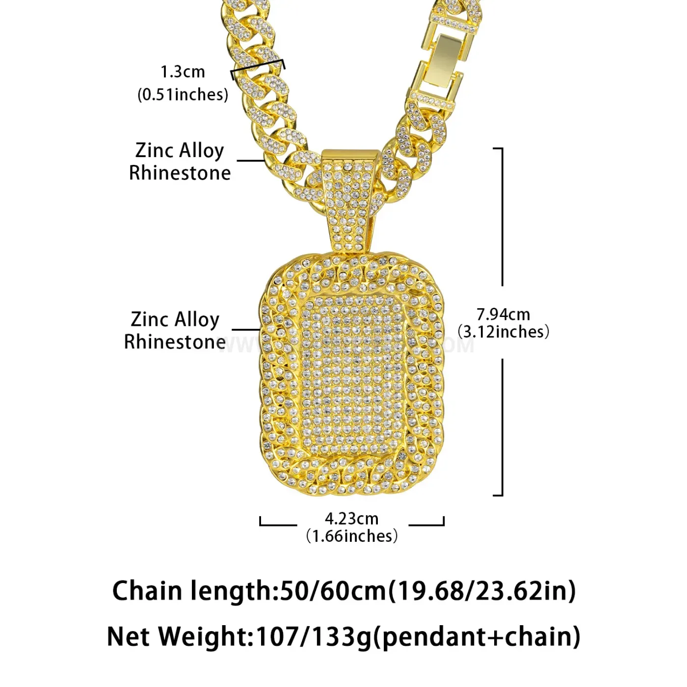 Iced Out Rhinestone Military Tag Hip Hop Pendant