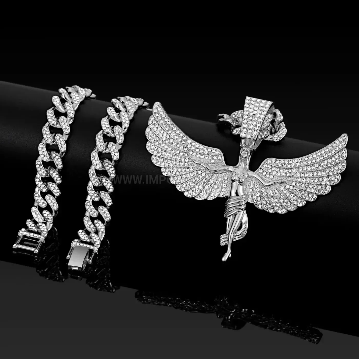 Rhinestone Angel Wings Alloy Hip Hop Pendant Chain