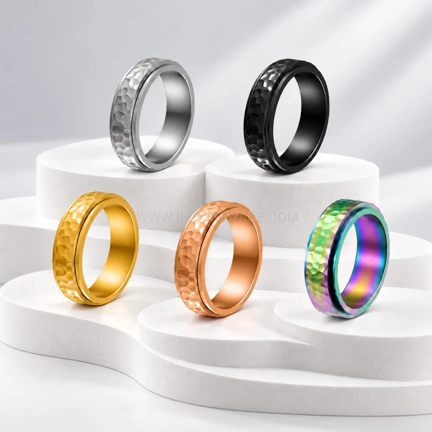 Hammered Stainless Steel Spinning Spinner Band Ring