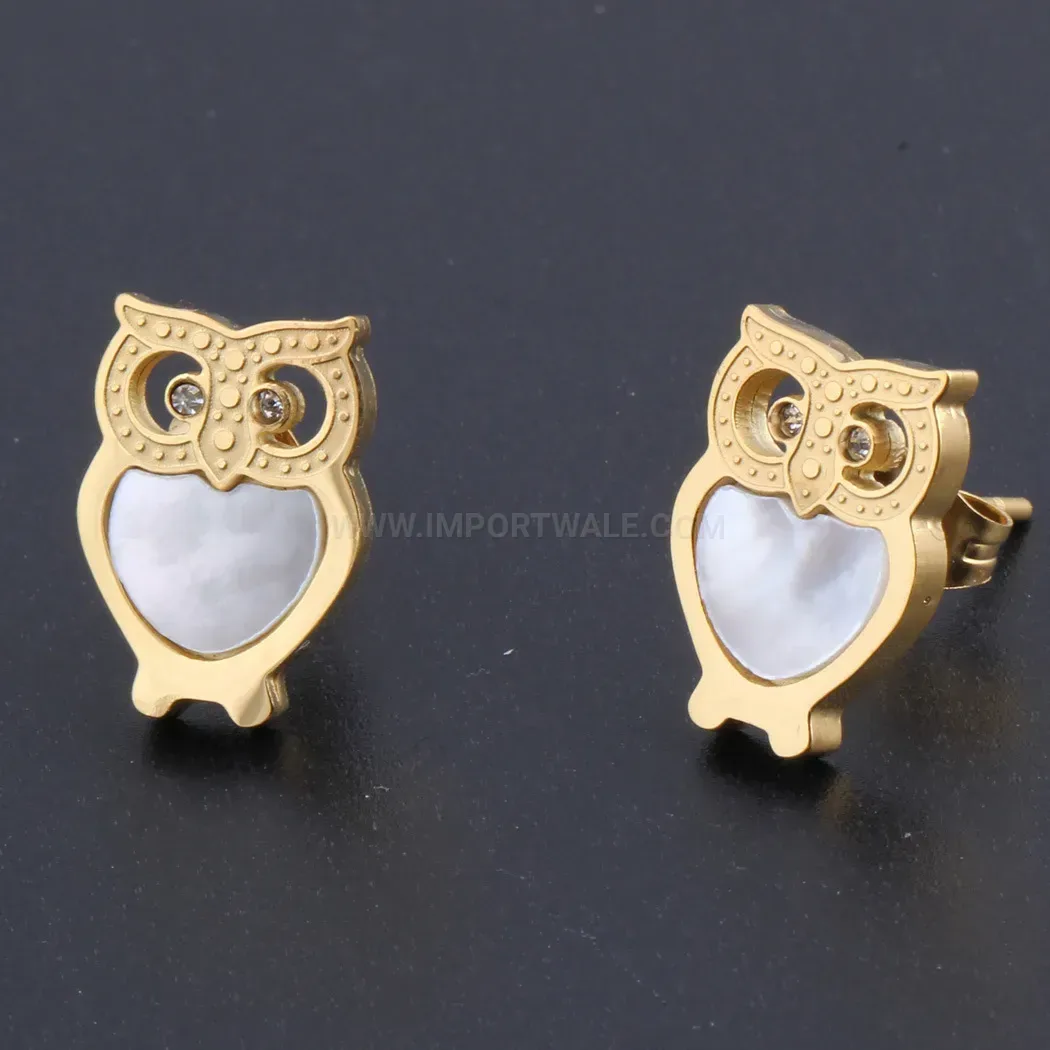 Fashion Minimalist Stainless Steel Owl Stud Earrings with Shell Inlay