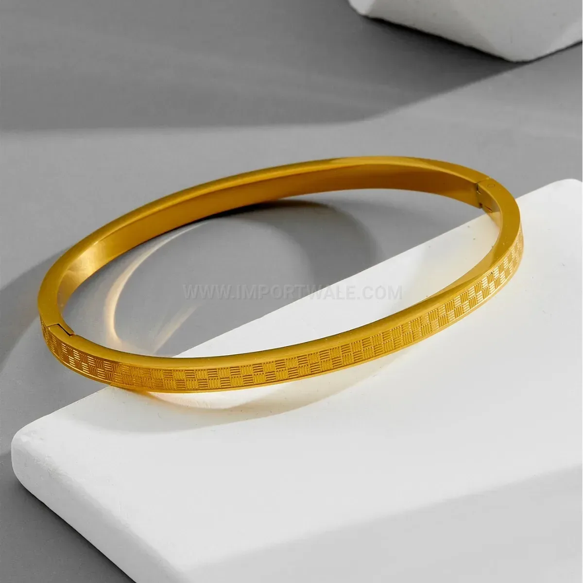 Premium Rhinestone Checkerboard Titanium Steel Bangle Bracelet