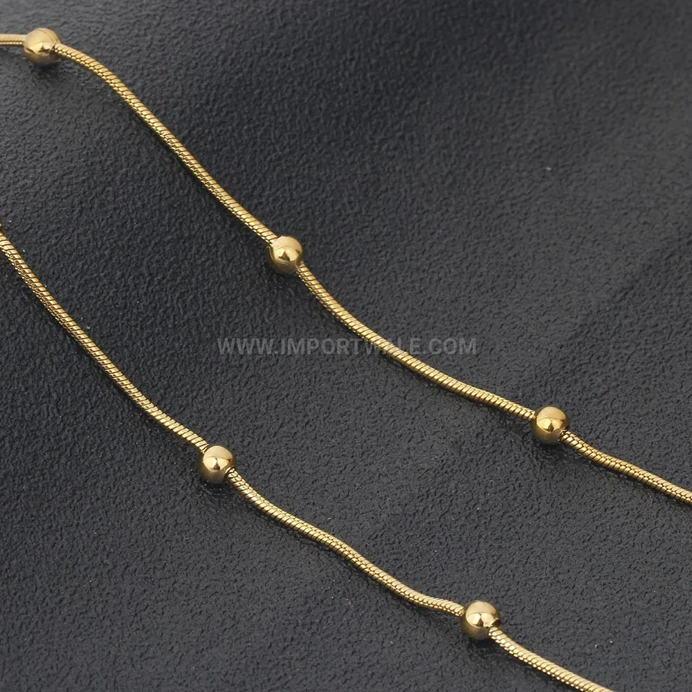 Classic Stainless Steel Round Bead Snake Chain Collar Necklace