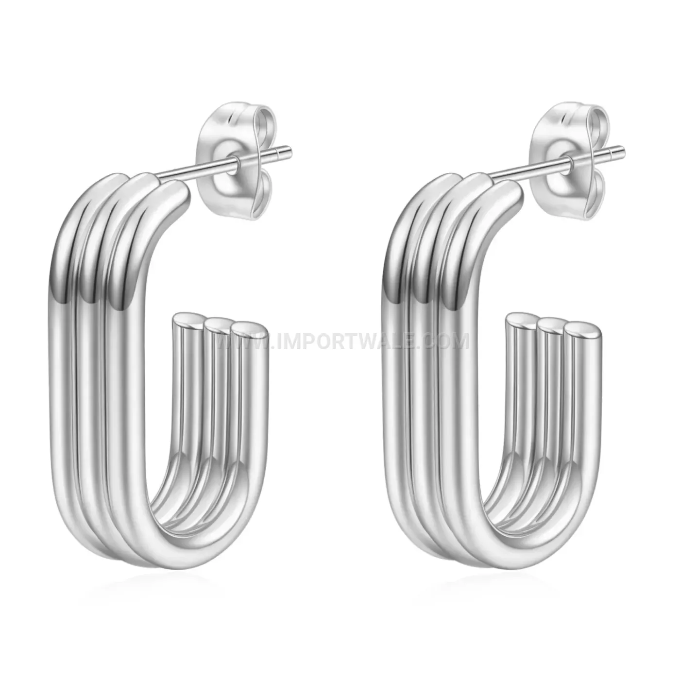 Triple Band U Shaped Stainless Steel Hoop Earrings