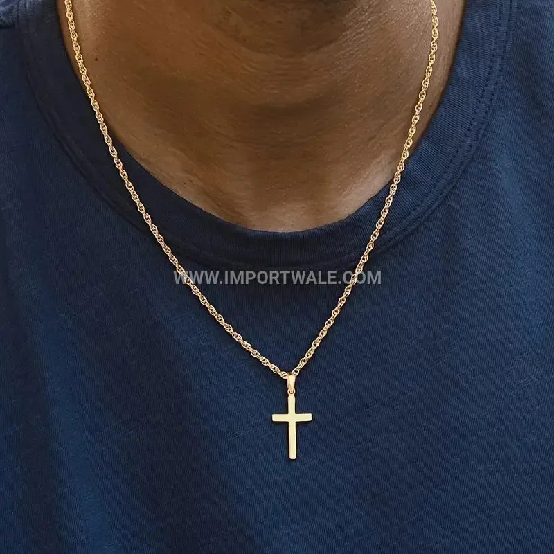 Stainless Steel Cross Pendant Necklace with Braided Rope Chain