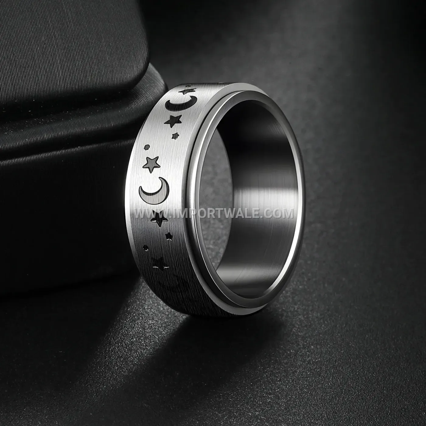 Titanium Steel Star and Moon Spinner Band Ring