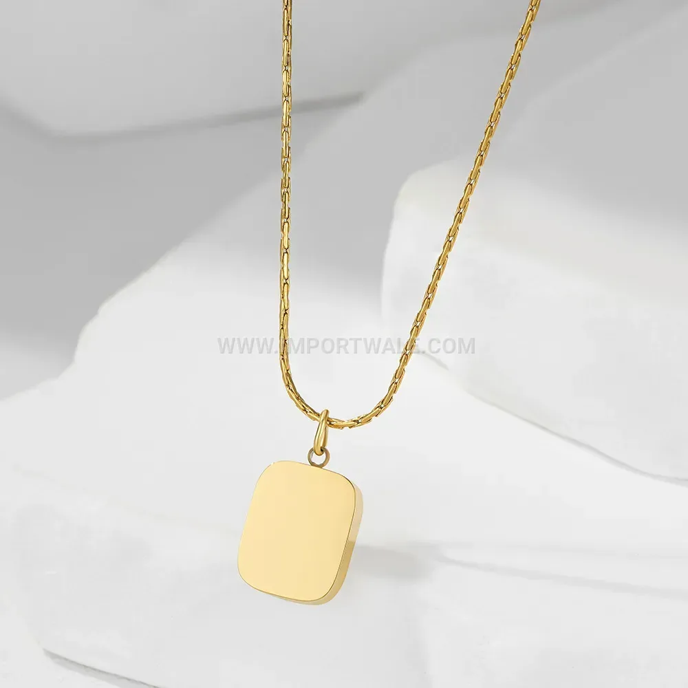 Polished Stainless Steel Geometric Cube Pendant Chain Necklace