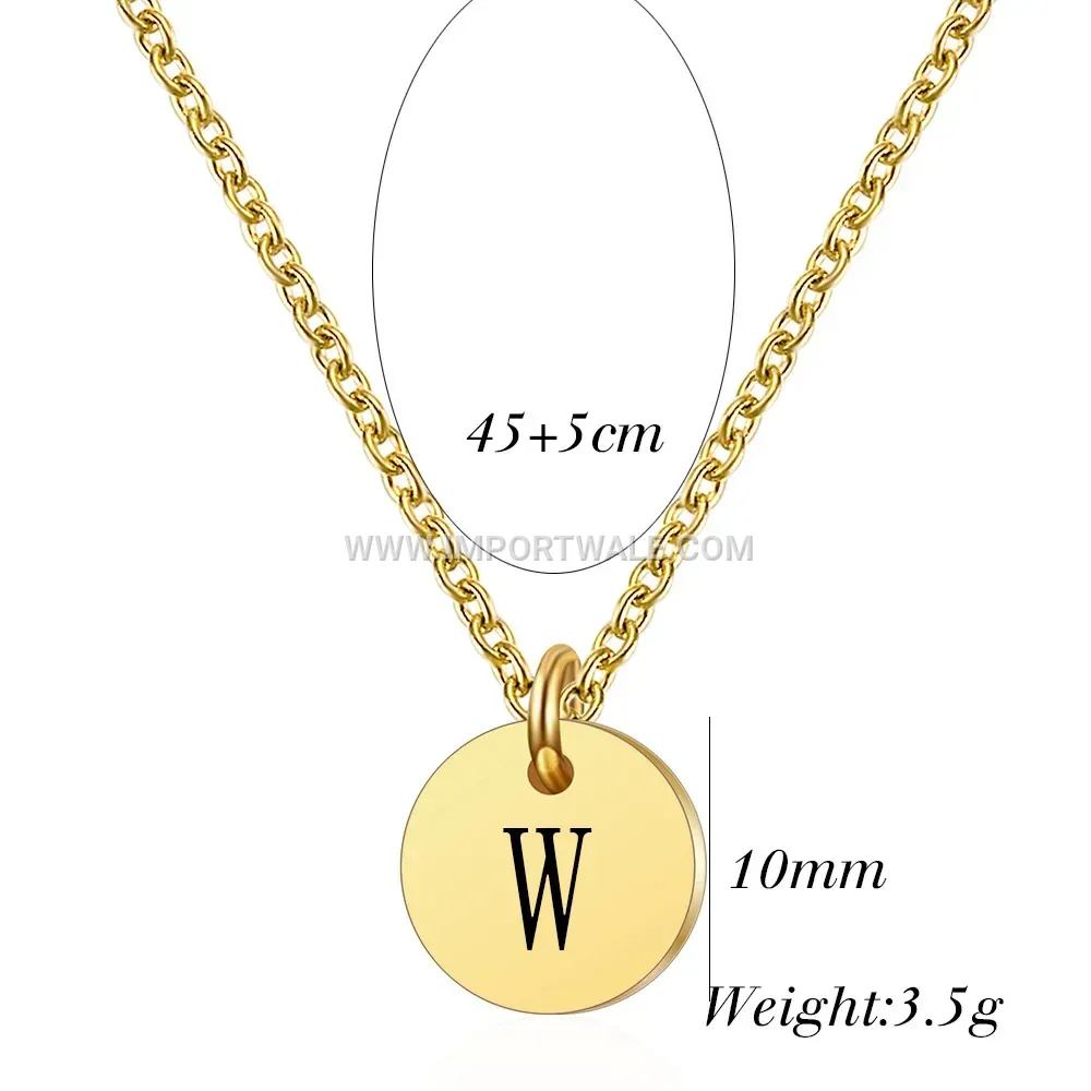 Engraved Initial Disc Stainless Steel Necklace