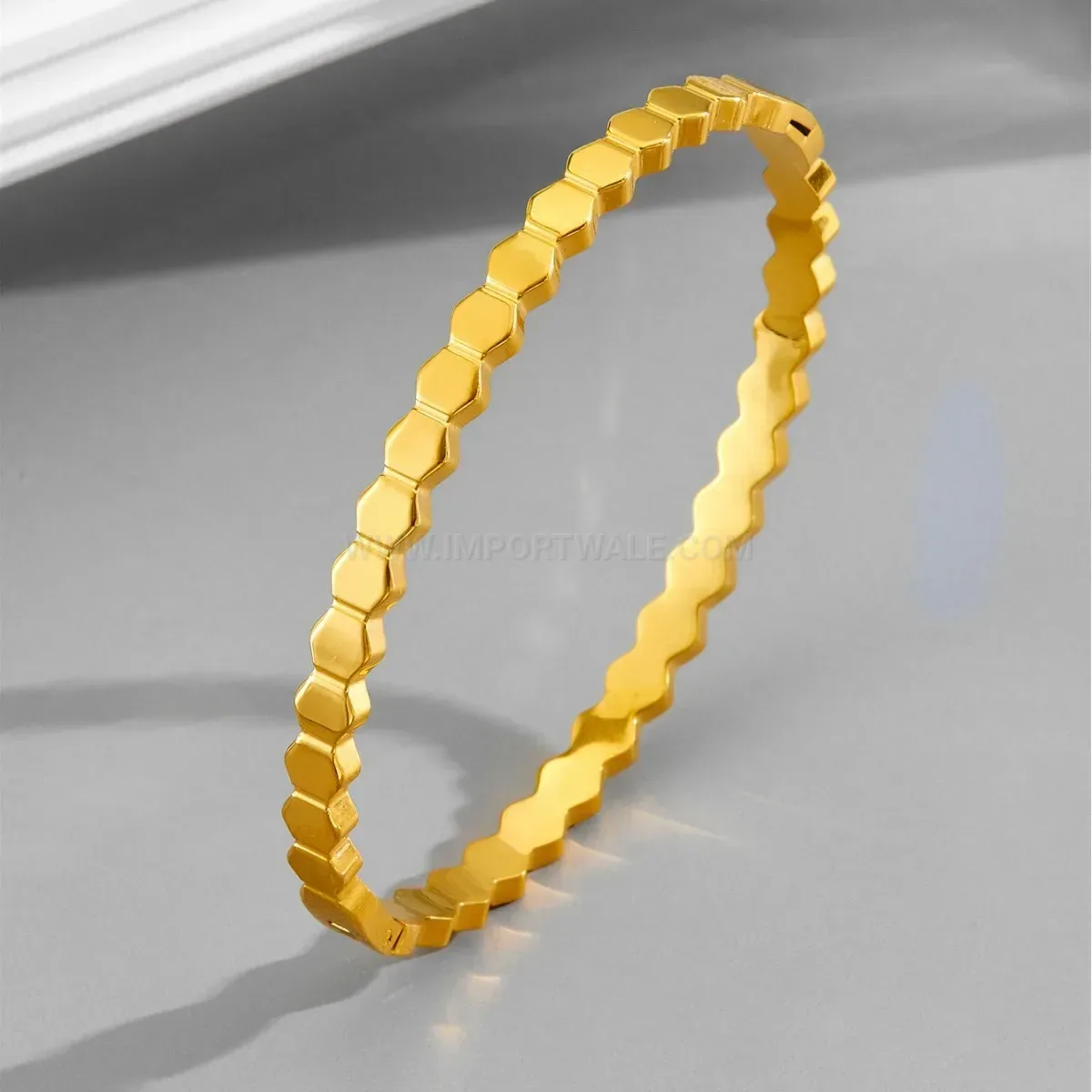 Honeycomb Hexagon Gold-Plated Titanium Steel Bangle