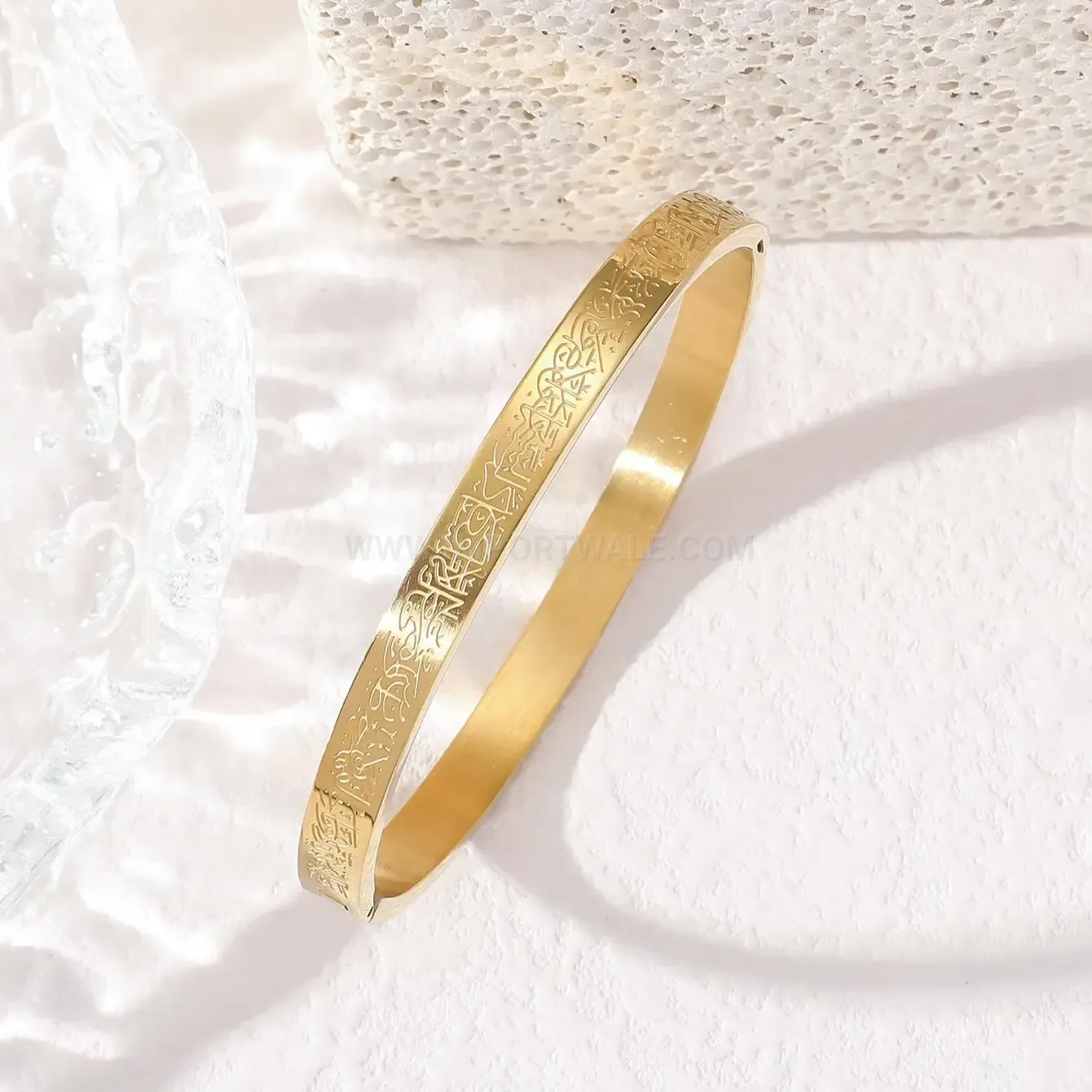 Stainless Steel Ayatul Kursi Calligraphy Open Bangle Bracelet
