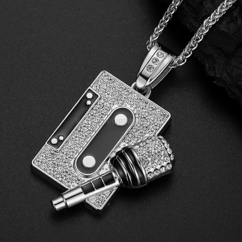 Iced Out Cassette Tape Microphone Hip Hop Pendant