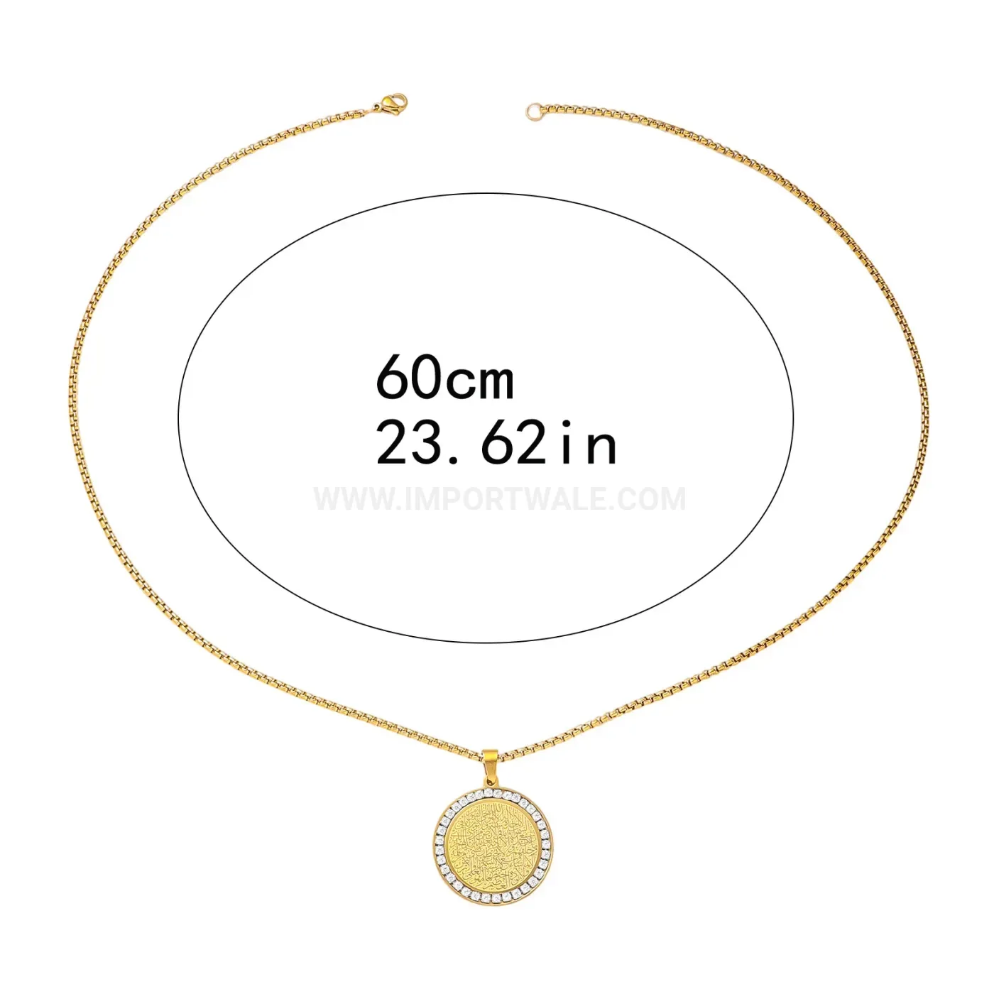 Bold Gold Plated Stainless Steel Zircon Ayatul Kursi Pendant Necklace