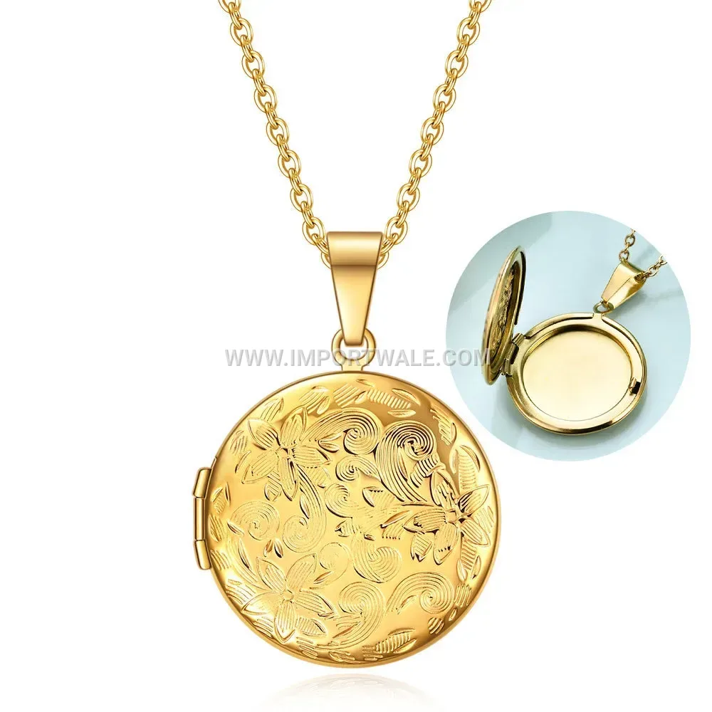 Customizable Openable Heart and Round Locket Pendant Necklace