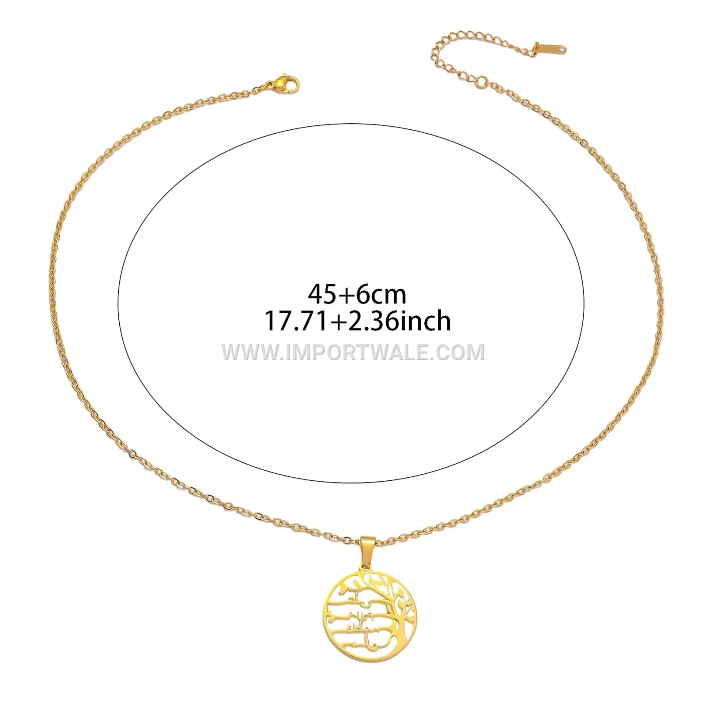 Stainless Steel Arabic Tree Motif Pendant Chain Necklace