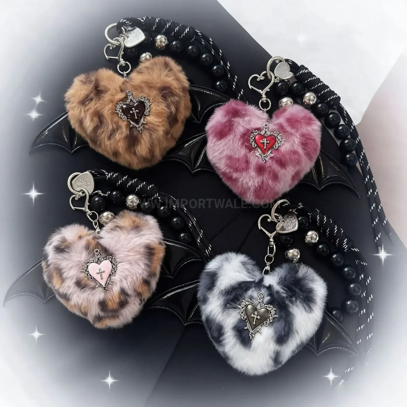 Plush Heart Devil Wing Gothic Charm Keychain