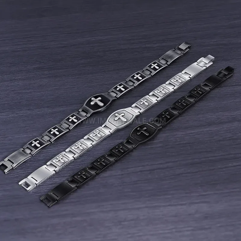 Elegant Religious Cross Titanium Steel Magnetic Therapy Bracelet