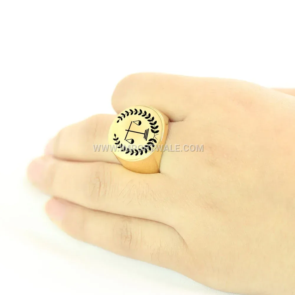 Laser Engraved Stainless Steel Round Signet Ring