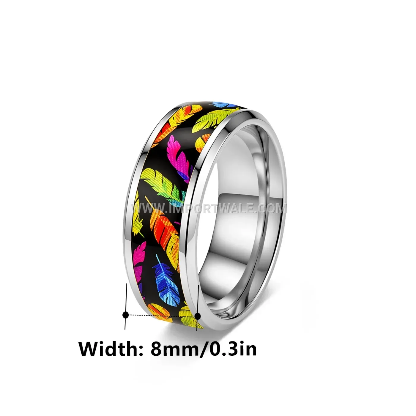 Textured Feather Motif Stainless Steel Statement Ring