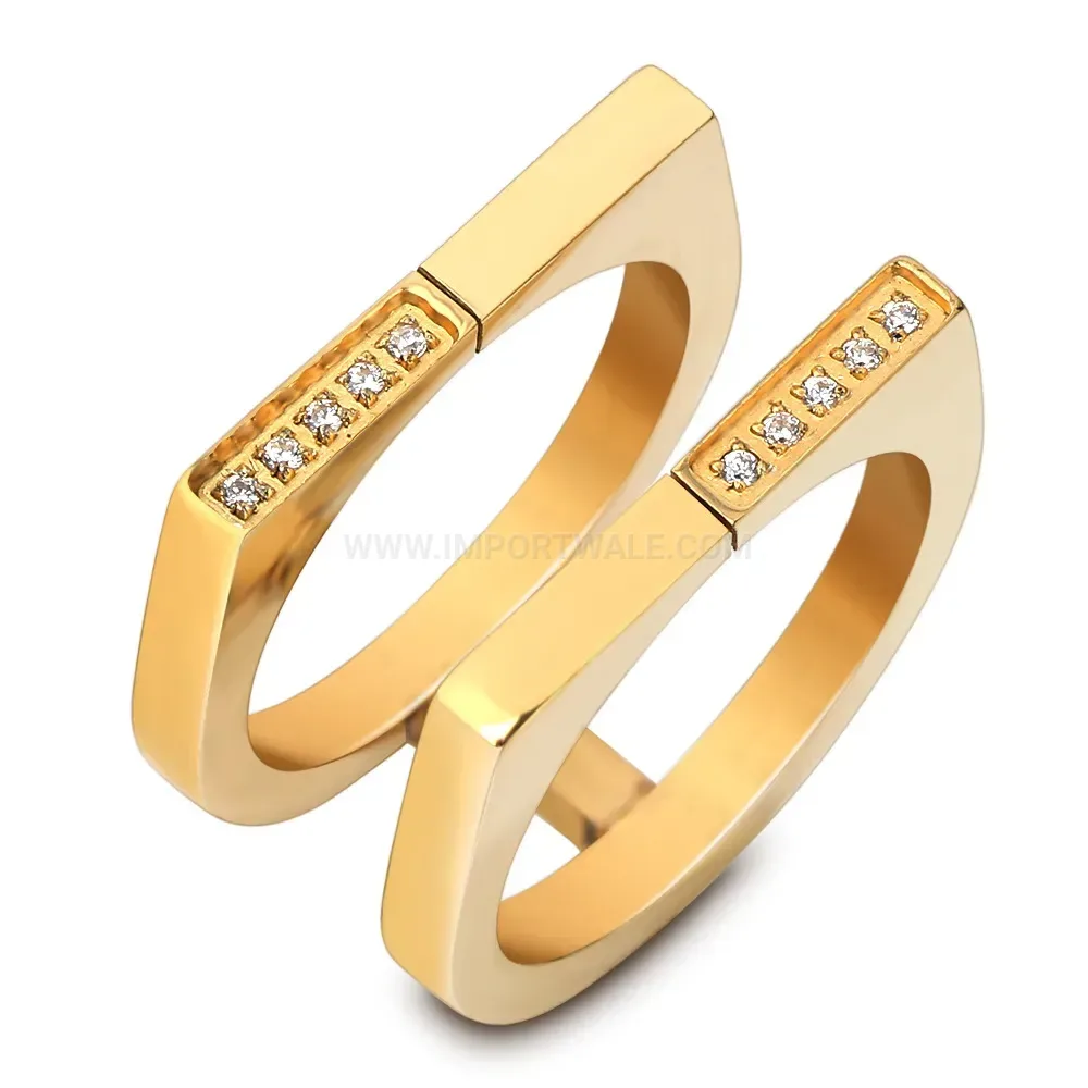 Asymmetric Rhinestone Open Stainless Steel Ring