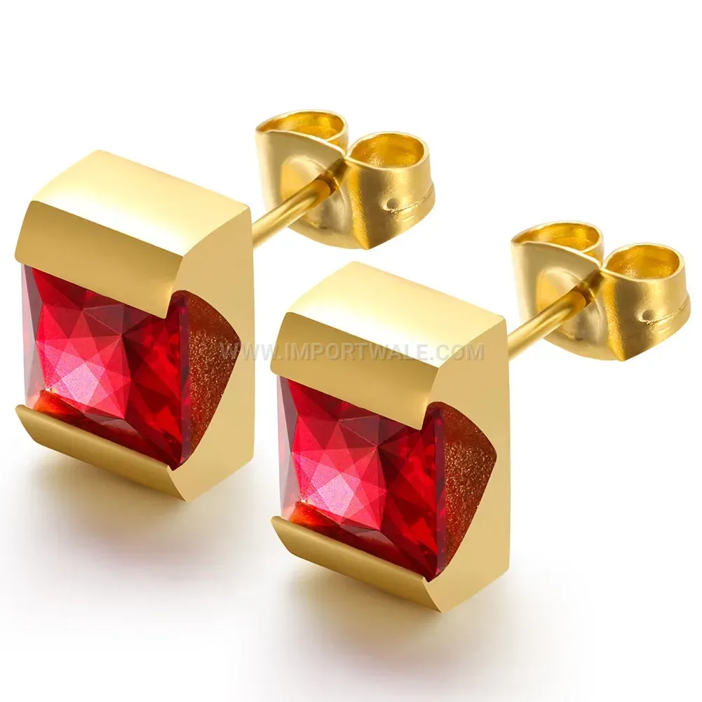 Square Zirconia Inlaid Stainless Steel Stud Earrings