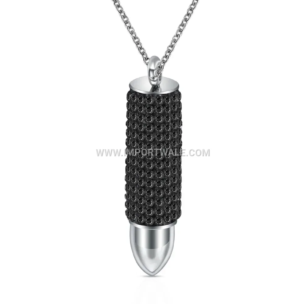 Rhinestone Bullet Motif Stainless Steel Pendant Necklace