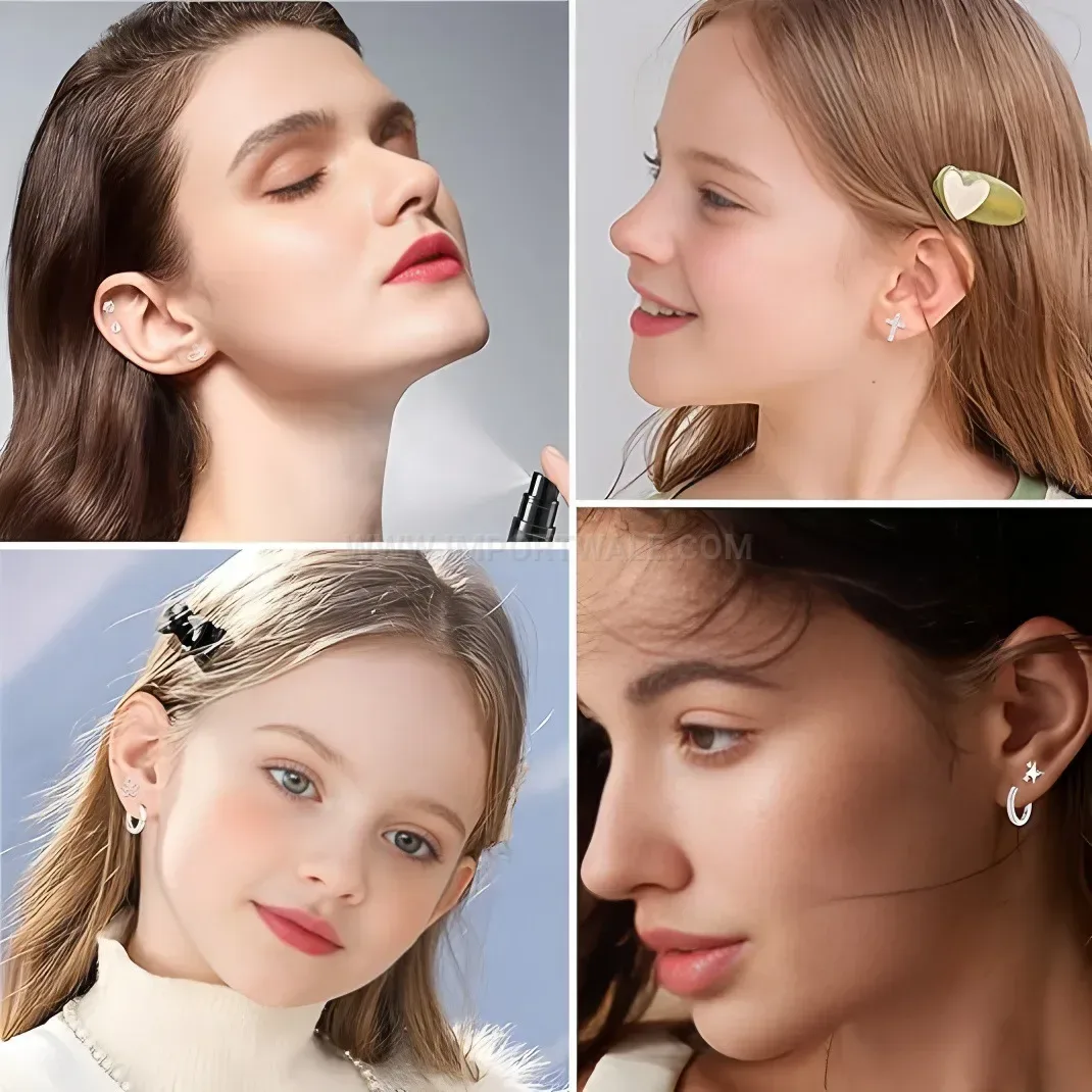 Elegant Stainless Steel Rose Flower Cross Cartilage Stud Piercing Set