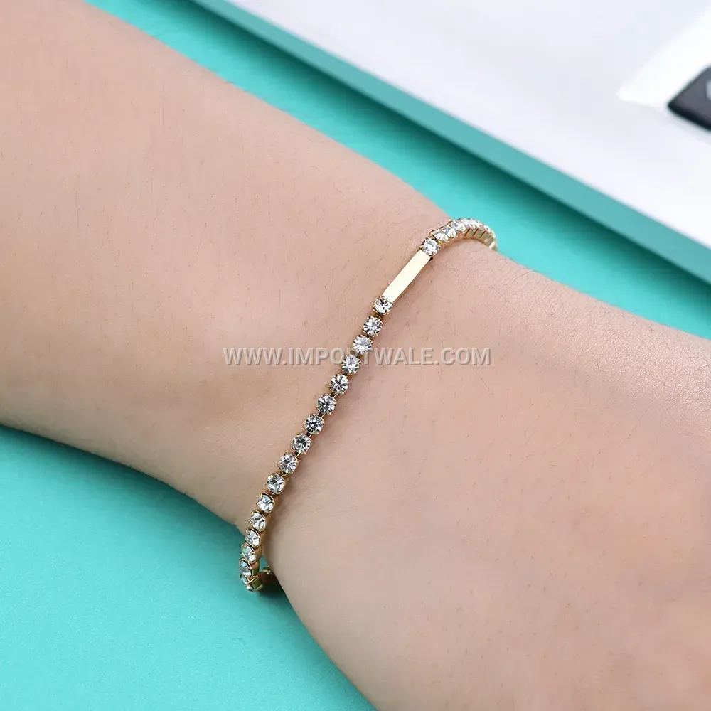 Minimalist Stainless Steel Bar Bracelet Accentuated with Cubic Zirconia