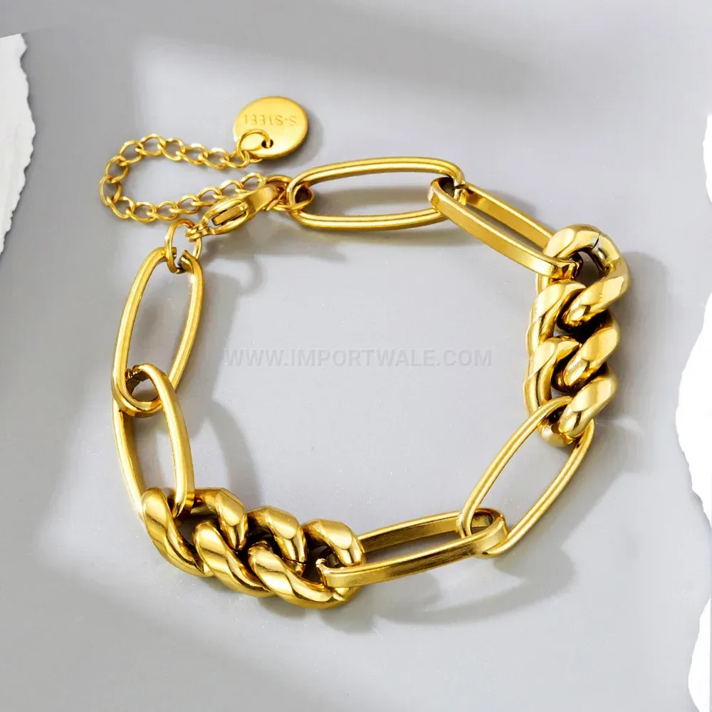 Fashion Vintage Hip-Hop Gold Chunky Chain Titanium Steel Bracelet