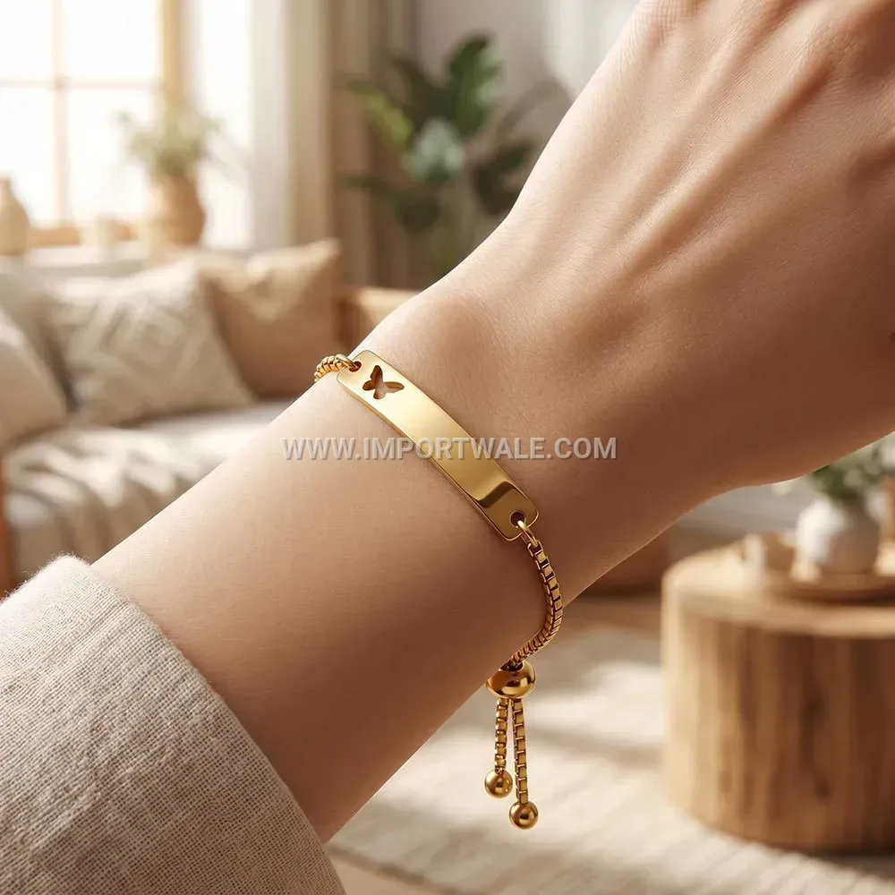 Adjustable Cutout Butterfly Plate Stainless Steel Chain Bracelet