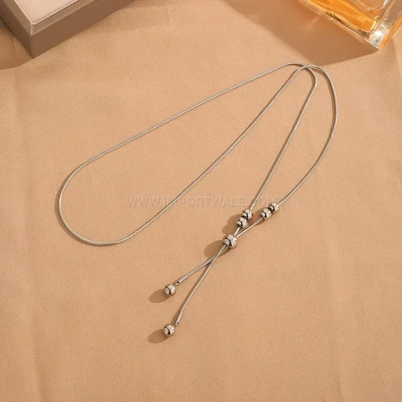 Elegant Adjustable Metallic Round Bead Stainless Steel Long Sweater Chain