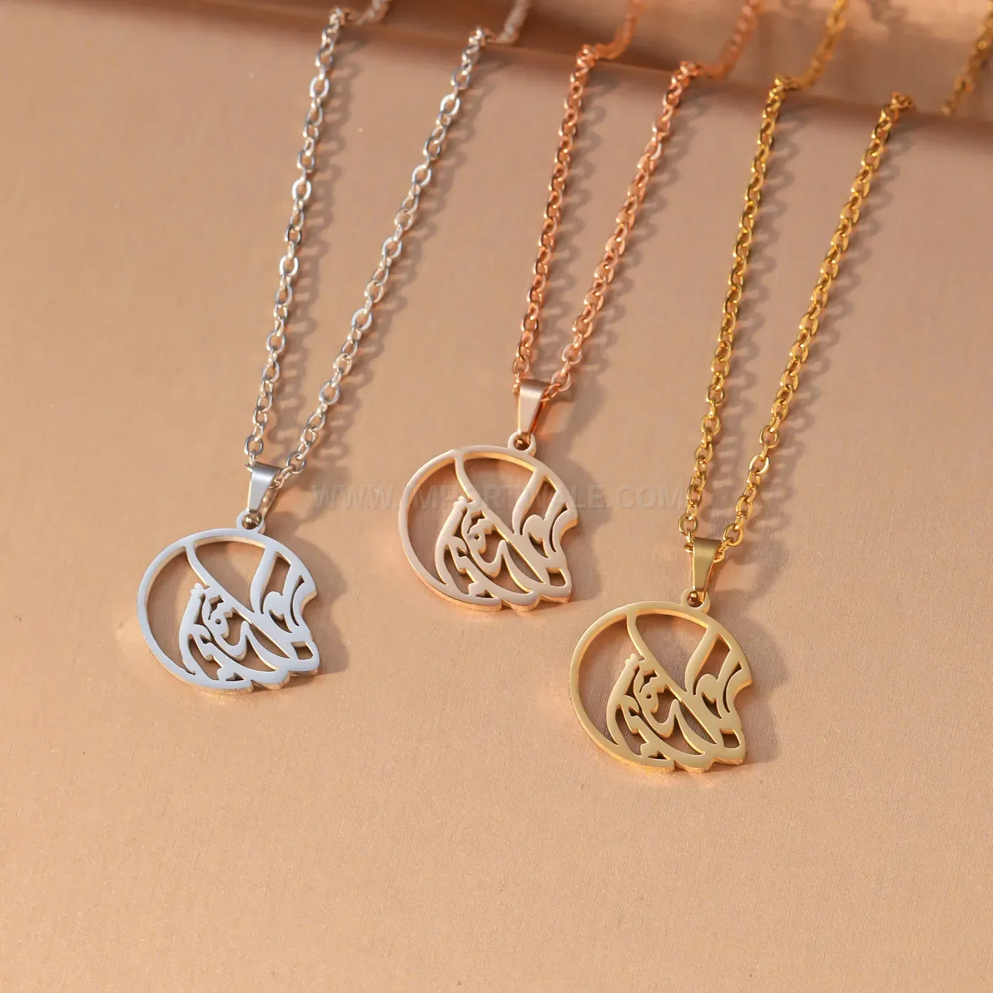 Stainless Steel Sabr Arabic Calligraphy Cutout Pendant Necklace
