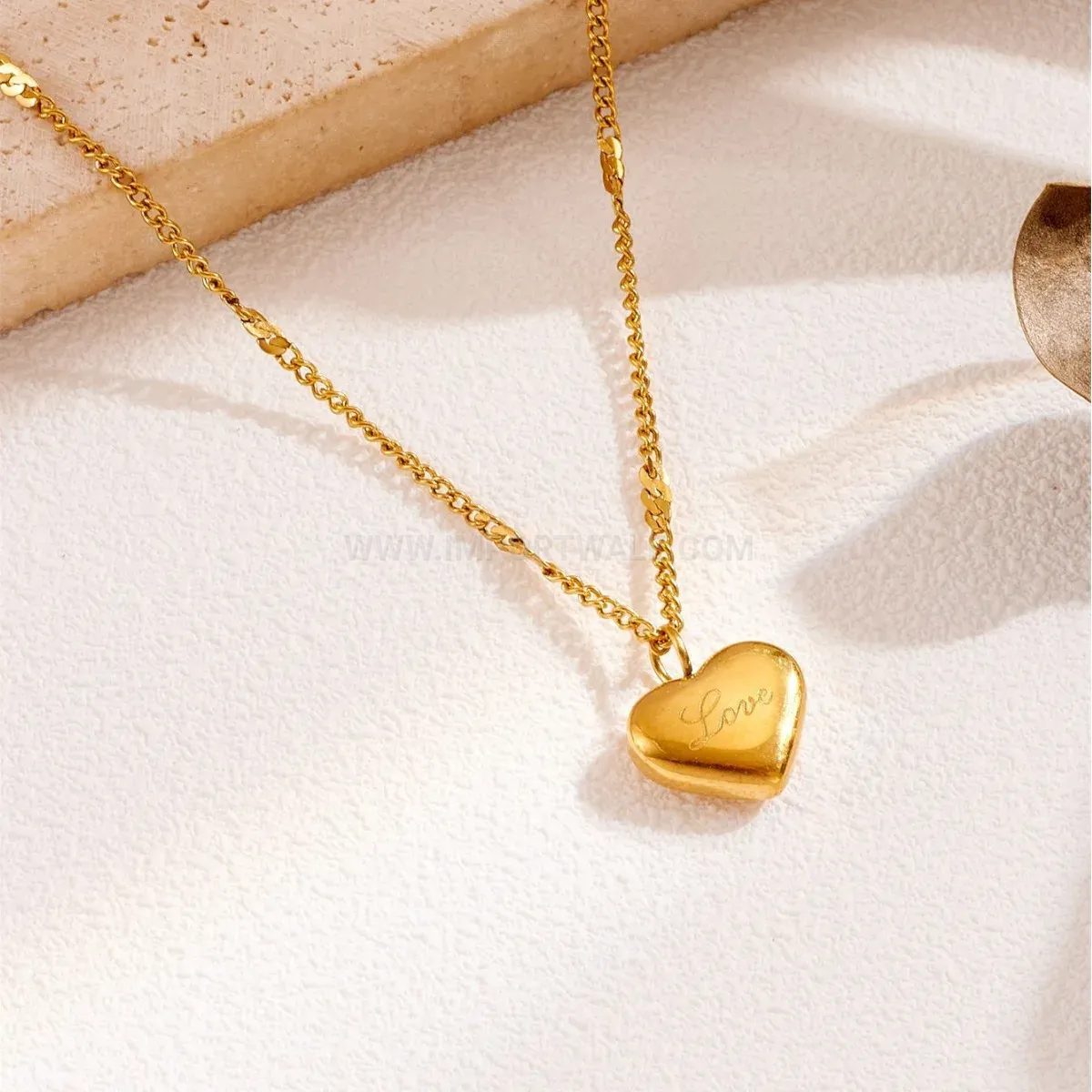 Engraved Heart Pendant Stainless Steel French Style Clavicle Necklace