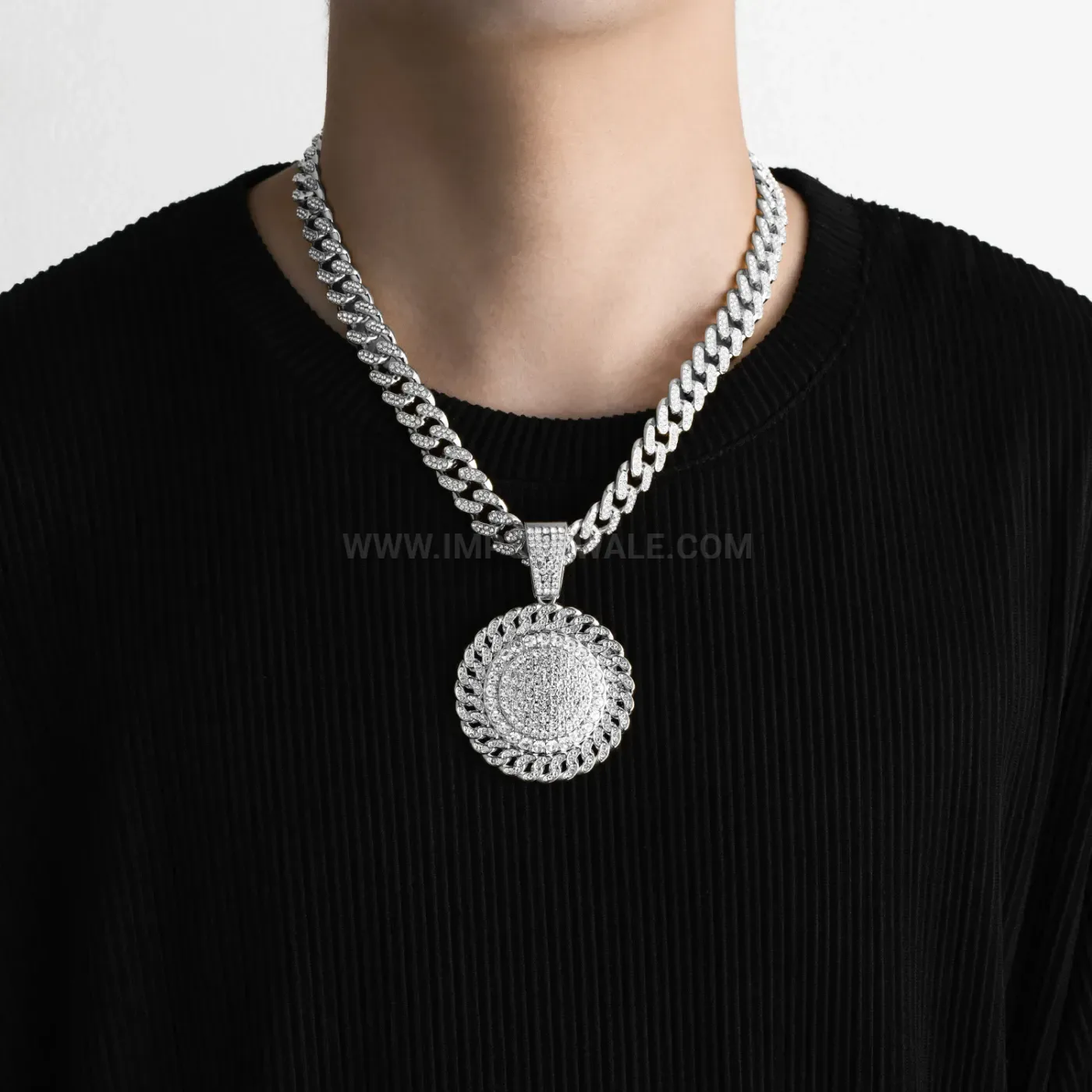 Thick Rhinestone Round Medallion Hip Hop Pendant