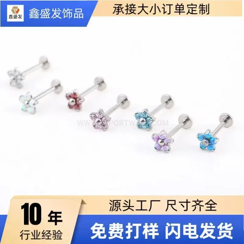 Chic Titanium Opal Zircon Floral Cartilage Piercing Earrings