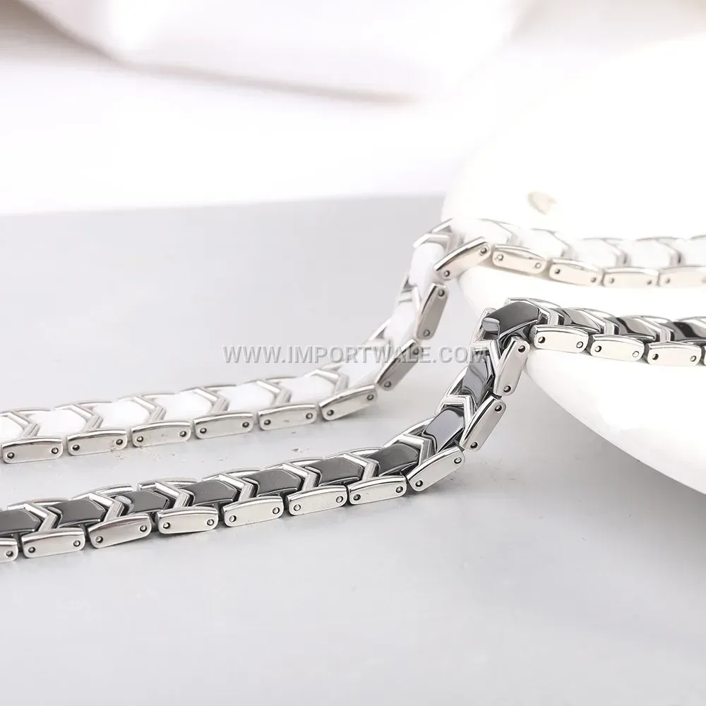 Contemporary Stainless Steel Ceramic Spliced Link Bracelet