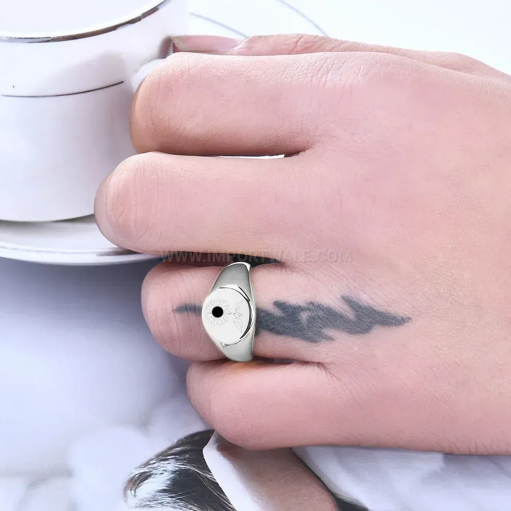 Stylish Sunflower Engraved Polished Stainless Steel Wide Ring