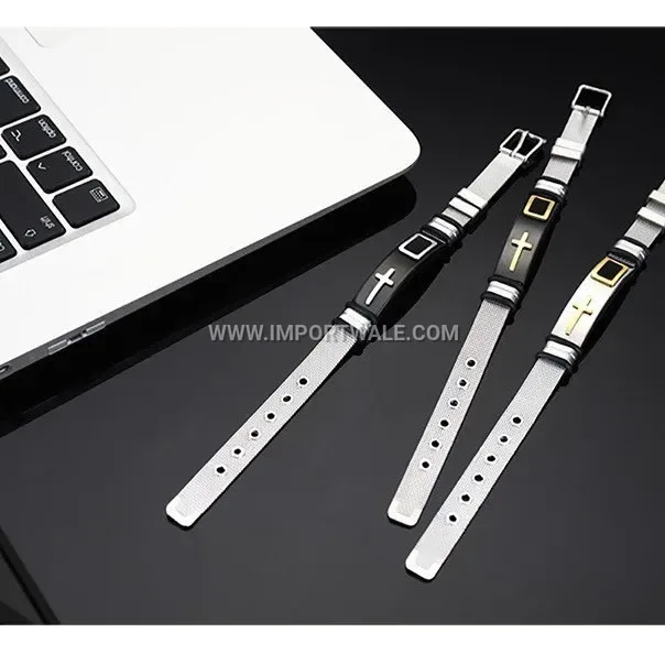 Adjustable Mesh Stainless Steel Cross Bracelet