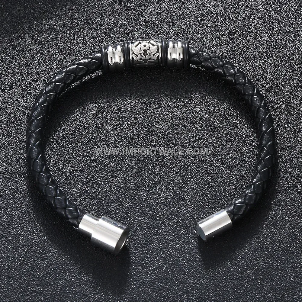 Woven Leather Band with Stainless Steel Magnetic Closure