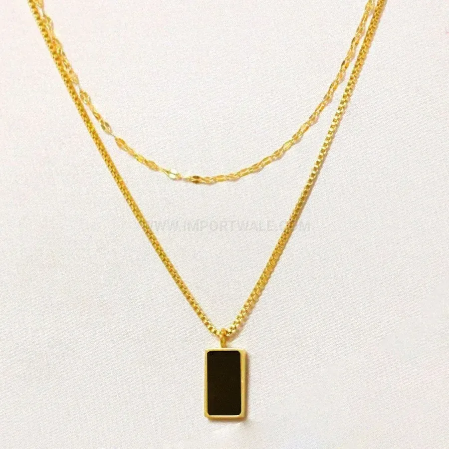 Trendy Layered Stainless Steel Geometric Shell Pendant Collar Necklace