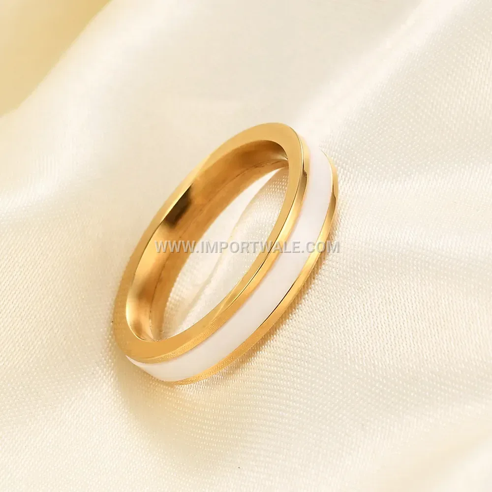 Single Groove Stainless Steel Ceramic Band Ring
